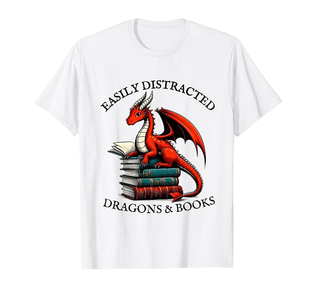 Easily Distracted Dragons And Books T-Shirt - Trendy Graphic for Adults - T-Shirt, Sweatshirt, Hoodie