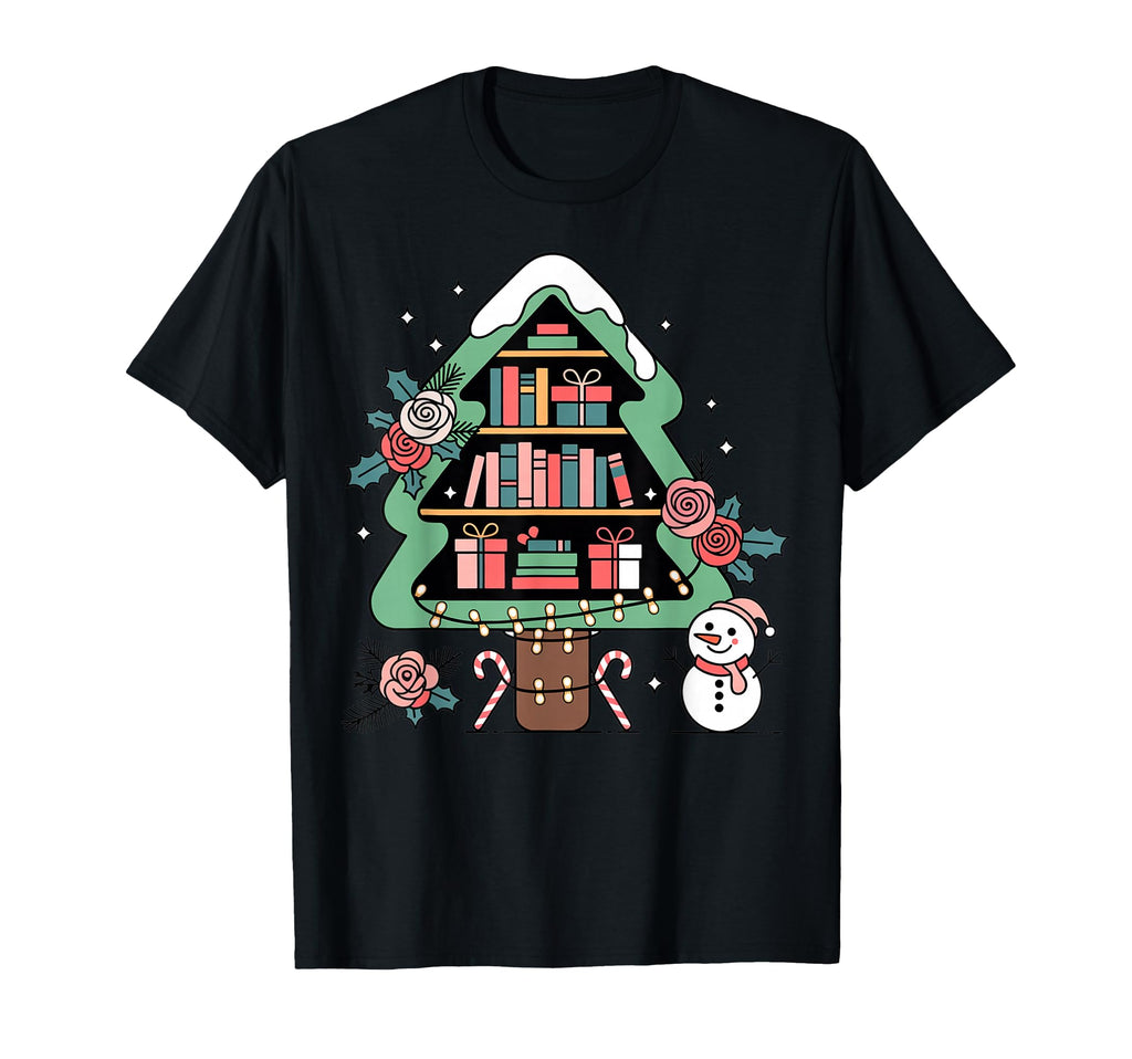 Book Tree And Snowman Bookish Holiday T-Shirt - Unique Graphic Men Women - T-Shirt, Sweatshirt, Hoodie