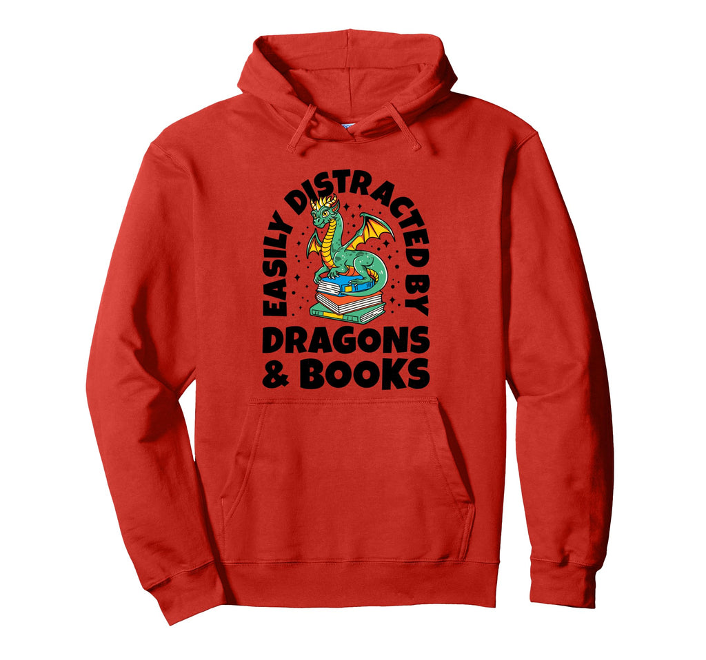 Easily Distracted Dragons Books Dragon Hoodie - Trendy Graphic for Adults - T-Shirt, Sweatshirt, Hoodie