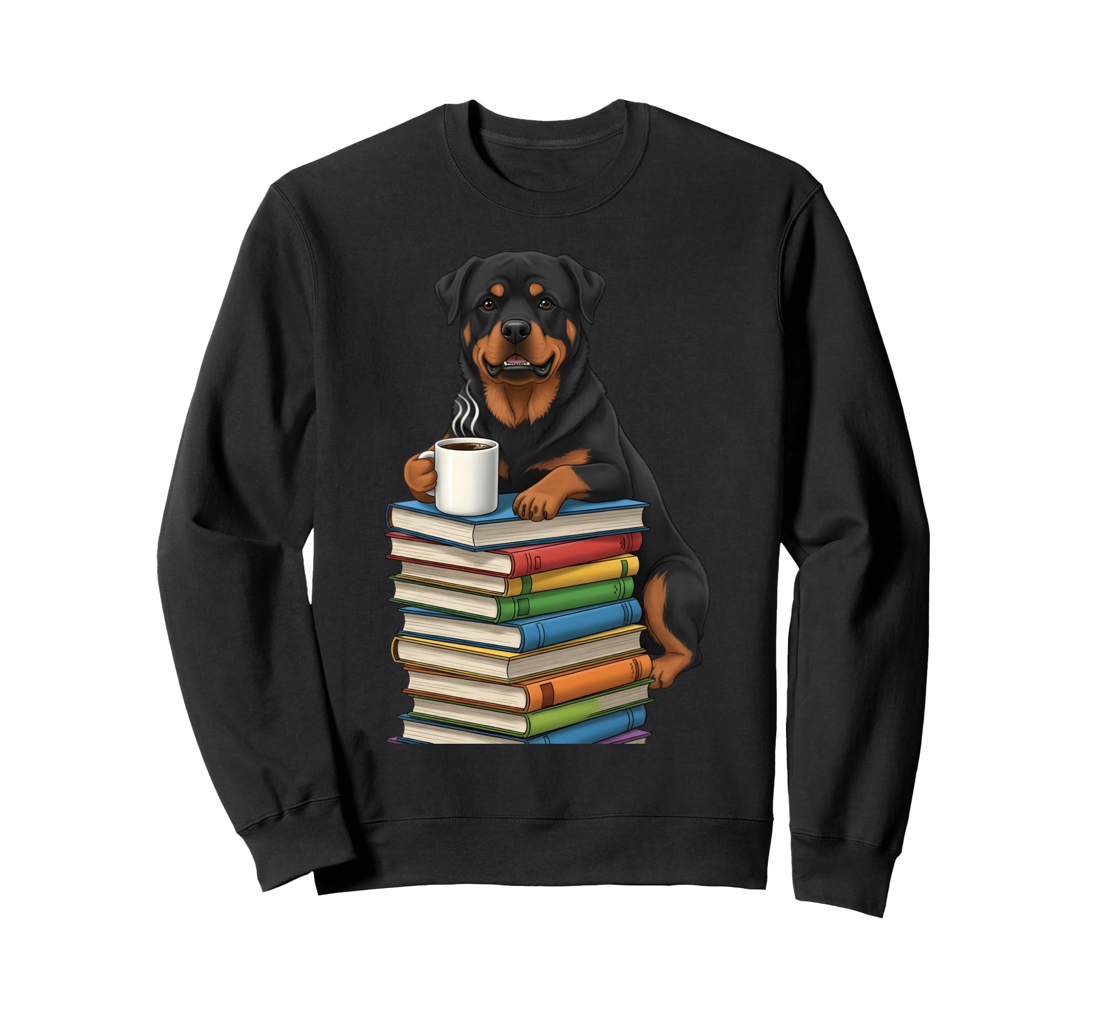 Rottweiler Reading Books Drinking Sweatshirt - Novelty Apparel for Adults - T-Shirt, Sweatshirt, Hoodie