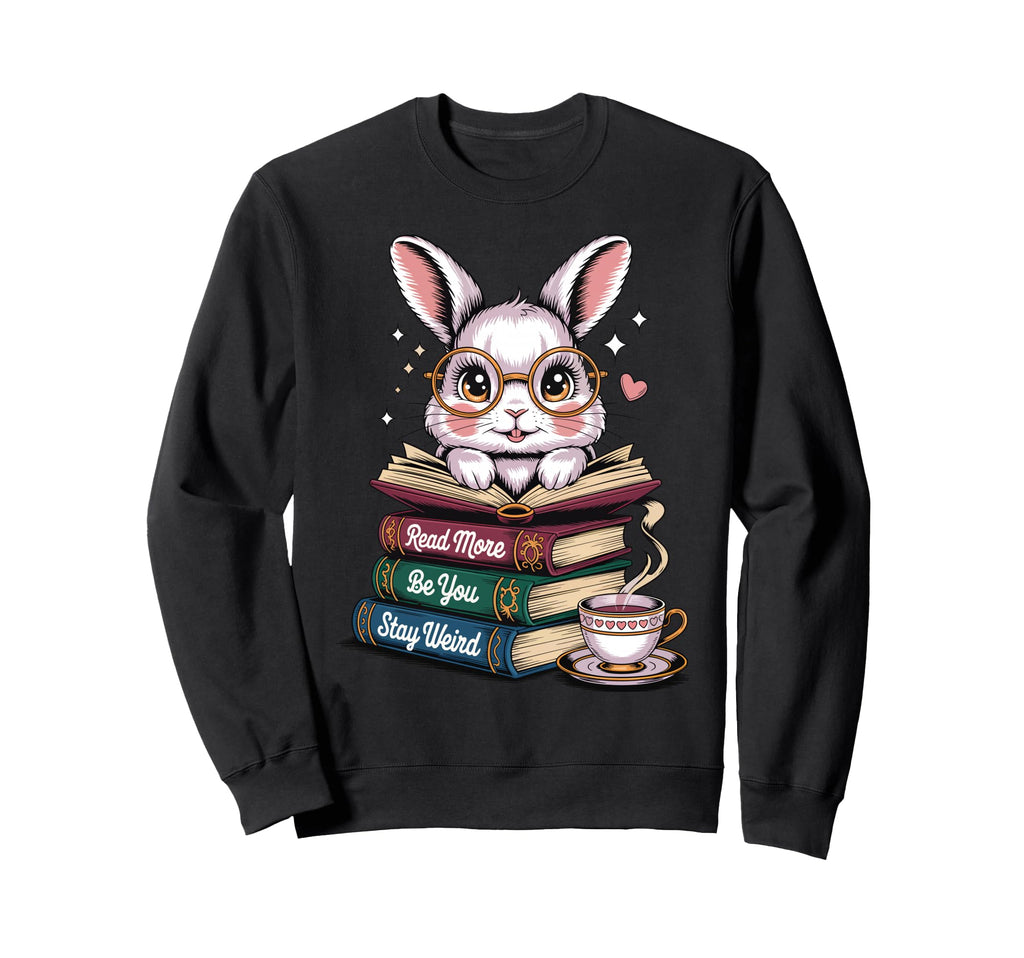 Nerd Bunny Read Books Be Yourself Sweatshirt - Graphic Print Men Women - T-Shirt, Sweatshirt, Hoodie