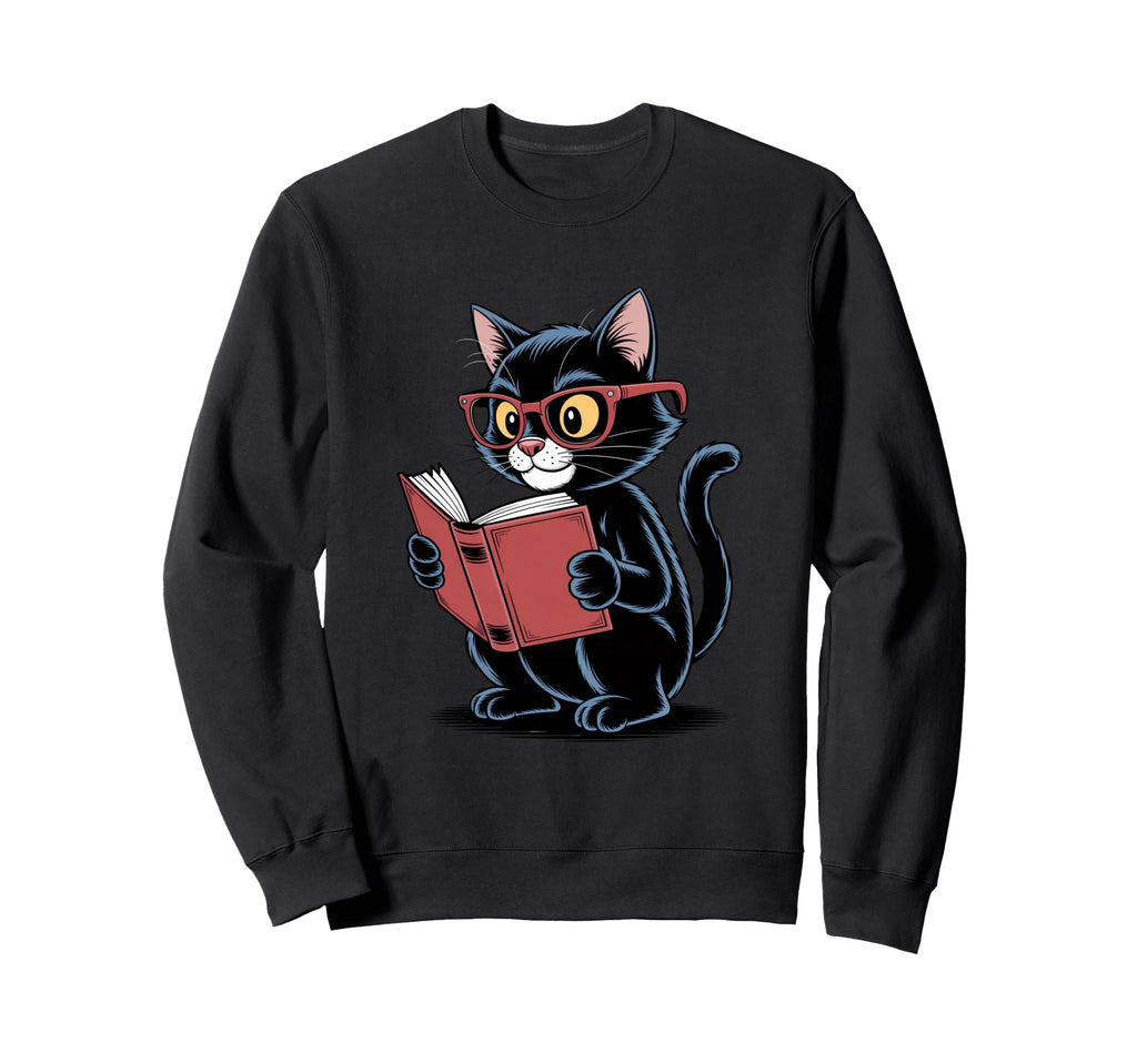 Cat Reading Book Nerd Kitty Bookworm Sweatshirt - Streetwear Style Unisex - T-Shirt, Sweatshirt, Hoodie