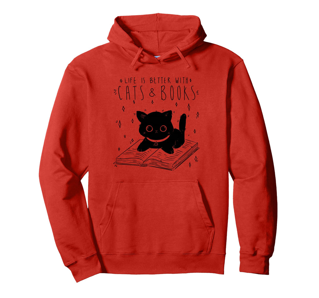 Life Is Better Cats Books Lover Book Nerd Hoodie - Graphic Print Unisex - T-Shirt, Sweatshirt, Hoodie