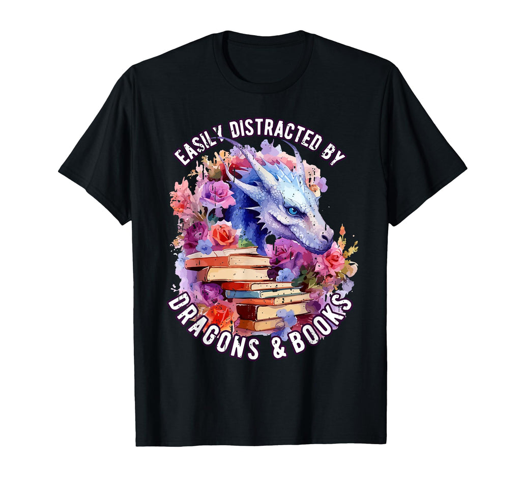 Easily Distracted Dragons And Books T-Shirt - Aesthetic Graphic Unisex - T-Shirt, Sweatshirt, Hoodie