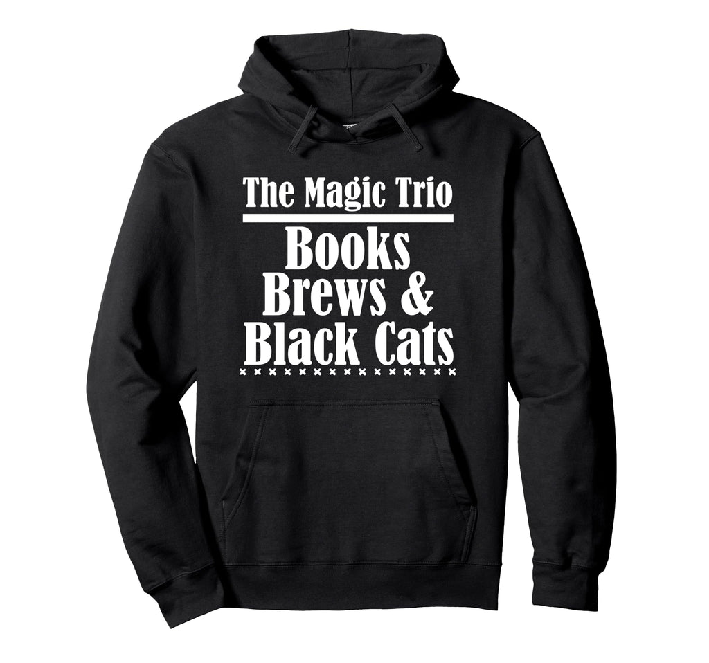 Magic Trio Books Brews Black Cats Cozy Hoodie - Novelty Apparel Men Women - T-Shirt, Sweatshirt, Hoodie