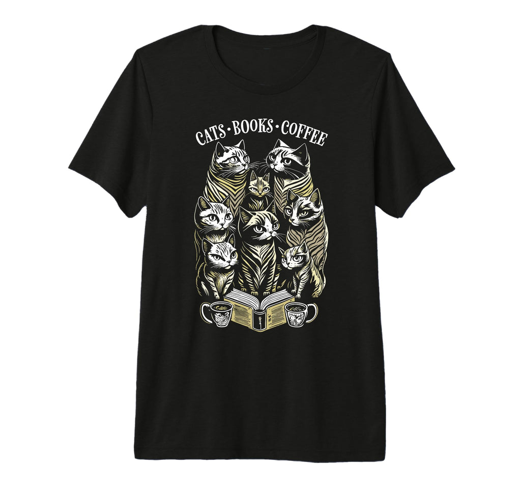 Cats Books Coffee Funny Bookish Cat T-Shirt - Unique Graphic for Adults - T-Shirt, Sweatshirt, Hoodie