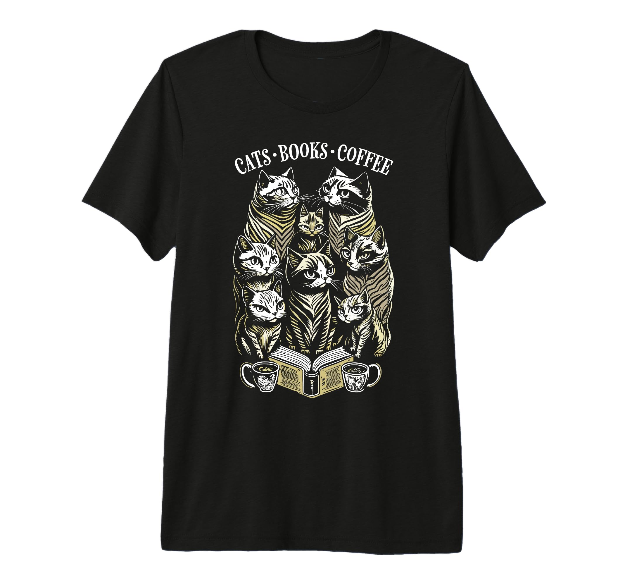 Cats Books Coffee Funny Bookish Cat T-Shirt - Unique Graphic for Adults - T-Shirt, Sweatshirt, Hoodie