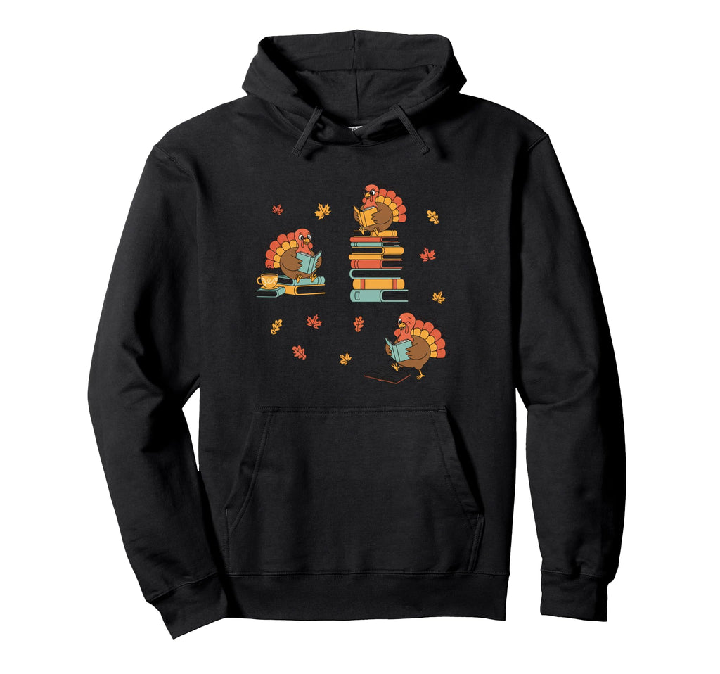 Thanksgiving Reading Turkey Book Lover Hoodie - Unique Graphic Unisex - T-Shirt, Sweatshirt, Hoodie