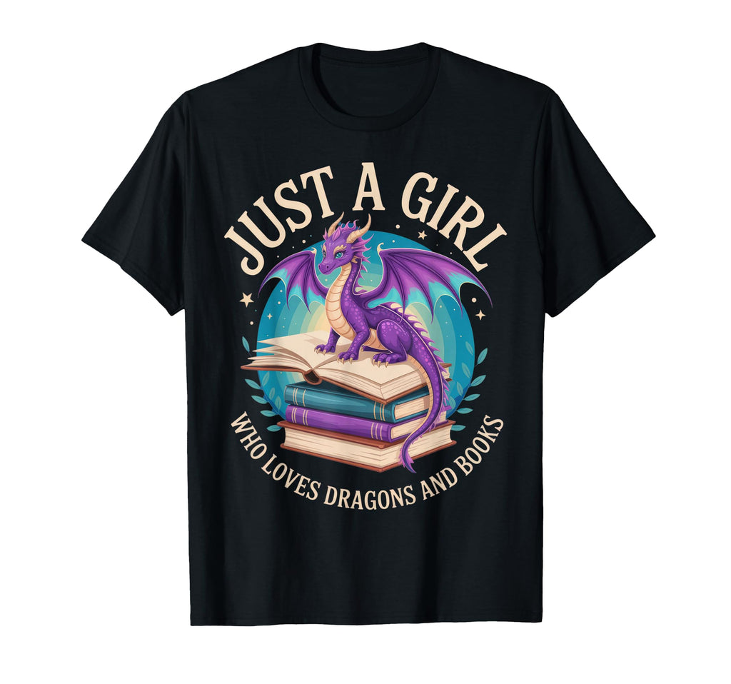 Just Who Loves Dragons And Books Fantasy T-Shirt - Custom Art Print Unisex - T-Shirt, Sweatshirt, Hoodie