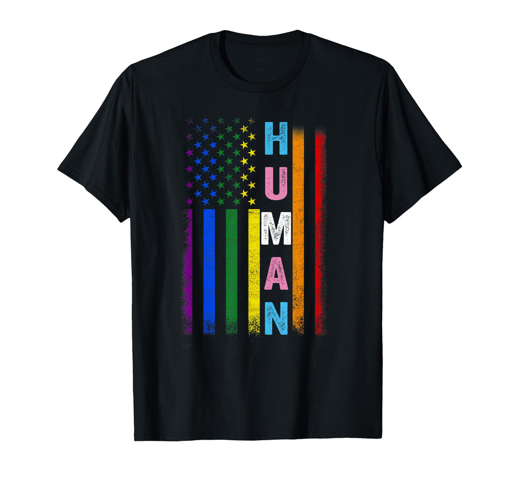 Human Lgbt American Flag Lgbtq T-Shirt - Minimalist Print for Adults - T-Shirt, Sweatshirt, Hoodie