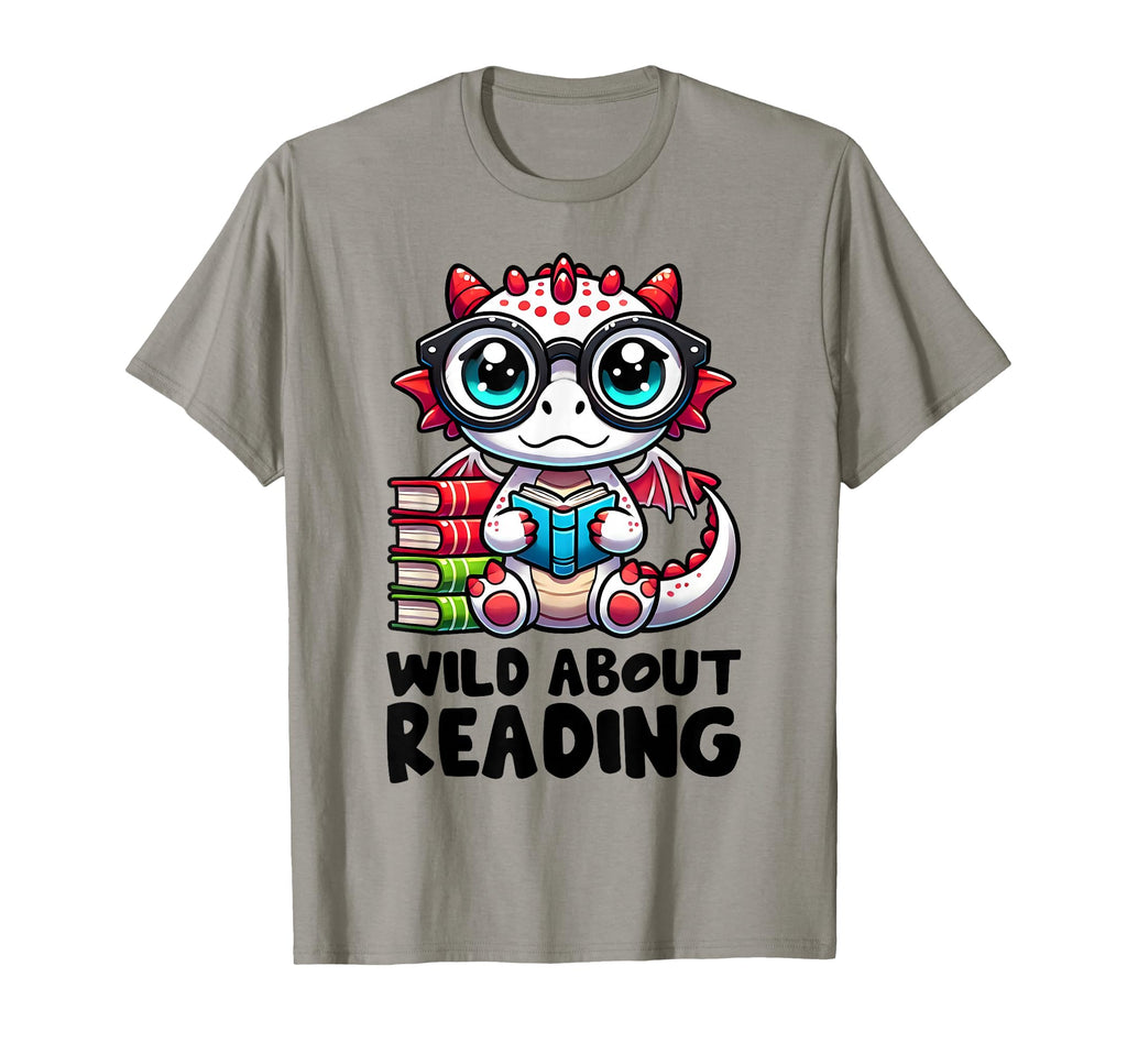 Wild About Reading Book Lover Dragon T-Shirt - Aesthetic Graphic for Adults - T-Shirt, Sweatshirt, Hoodie