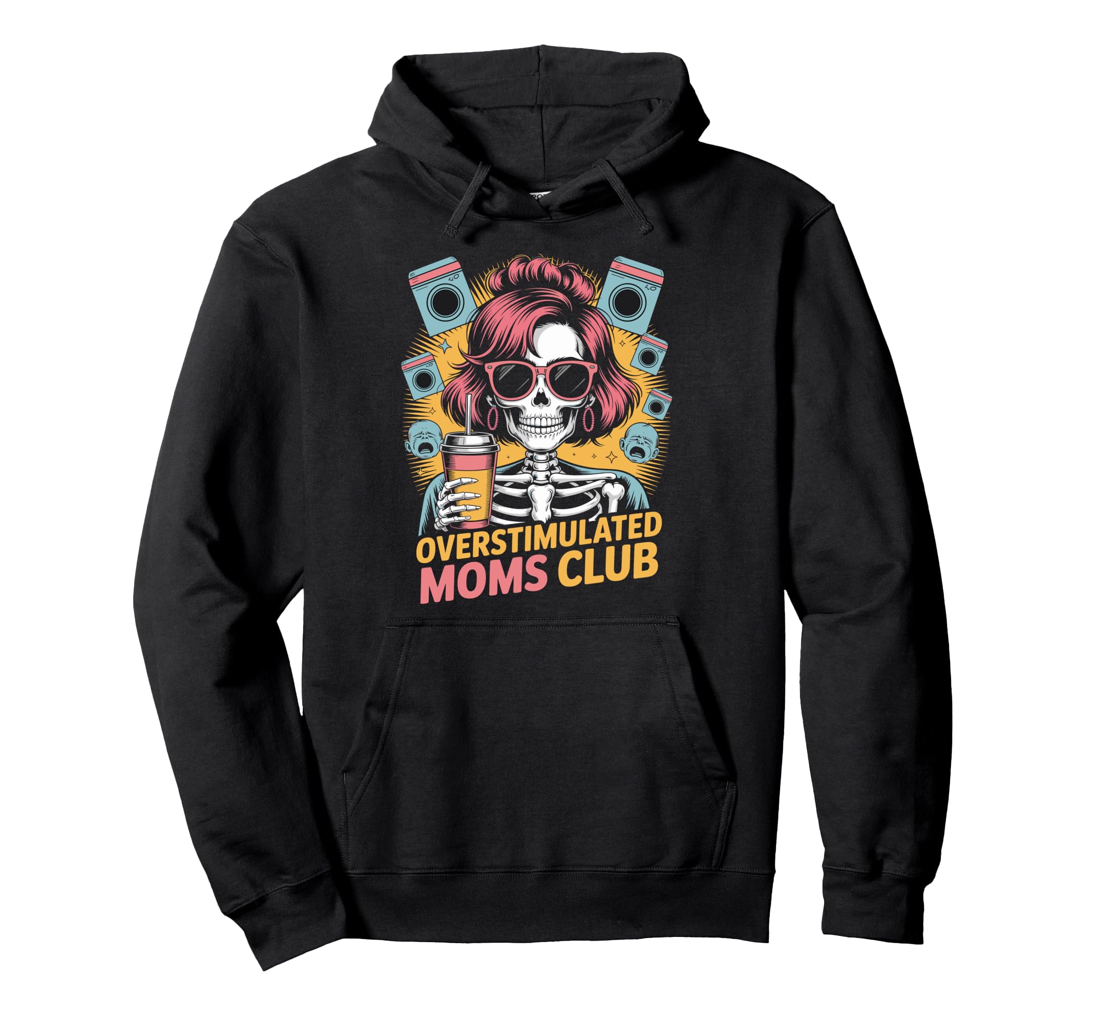 Moms Club Groovy Overstimulated Hoodie - Custom Art Print Unisex - T-Shirt, Sweatshirt, Hoodie