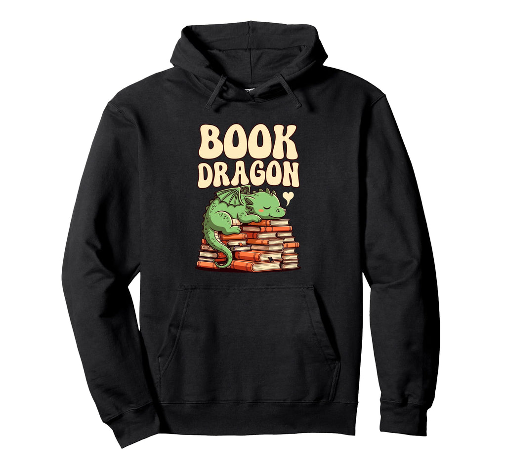 Book Dragon Sleeping Books Fantasy Hoodie - Trendy Graphic for Adults - T-Shirt, Sweatshirt, Hoodie