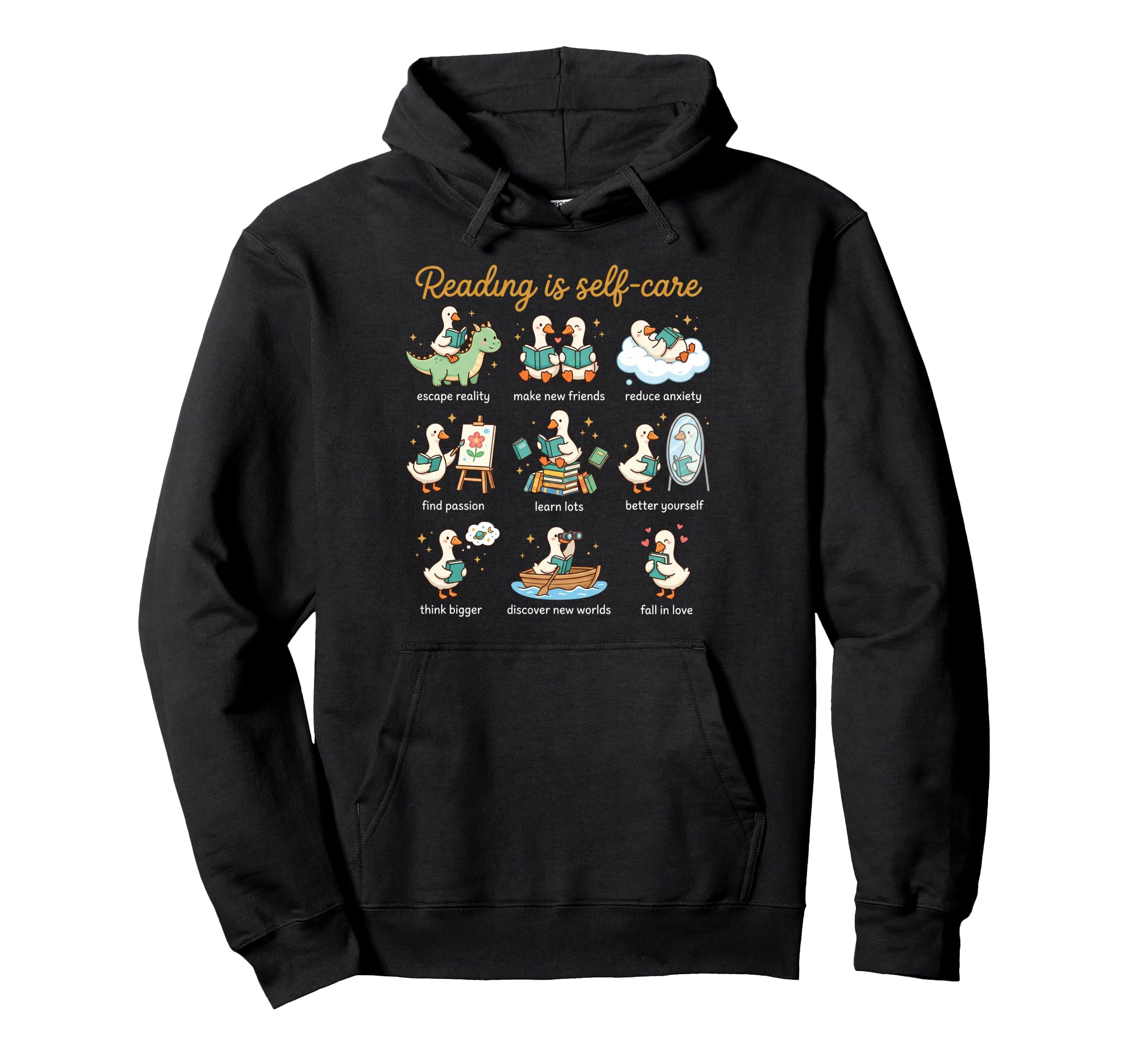 Reading Is Self Care Reading Day Silly Hoodie - Trendy Graphic for Adults - T-Shirt, Sweatshirt, Hoodie