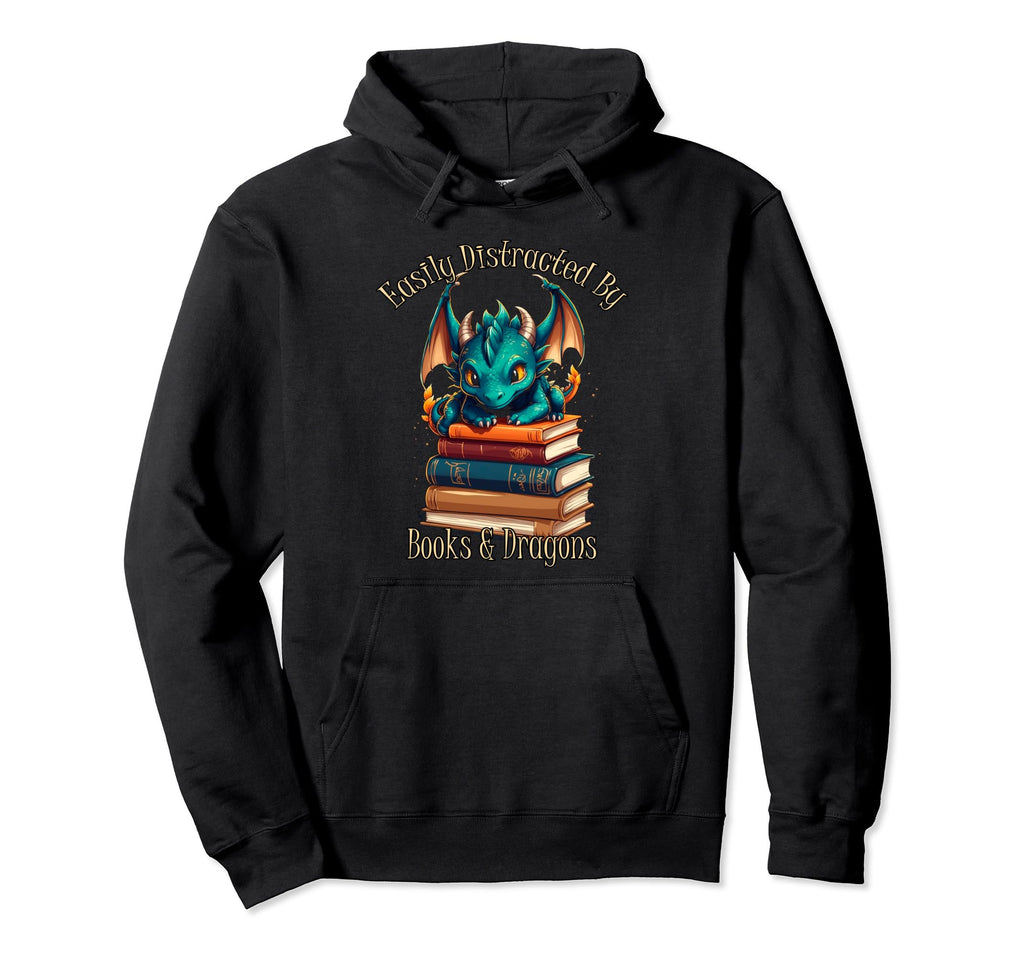 Easily Distracted Books Dragons Funny Hoodie - Aesthetic Graphic Men Women - T-Shirt, Sweatshirt, Hoodie