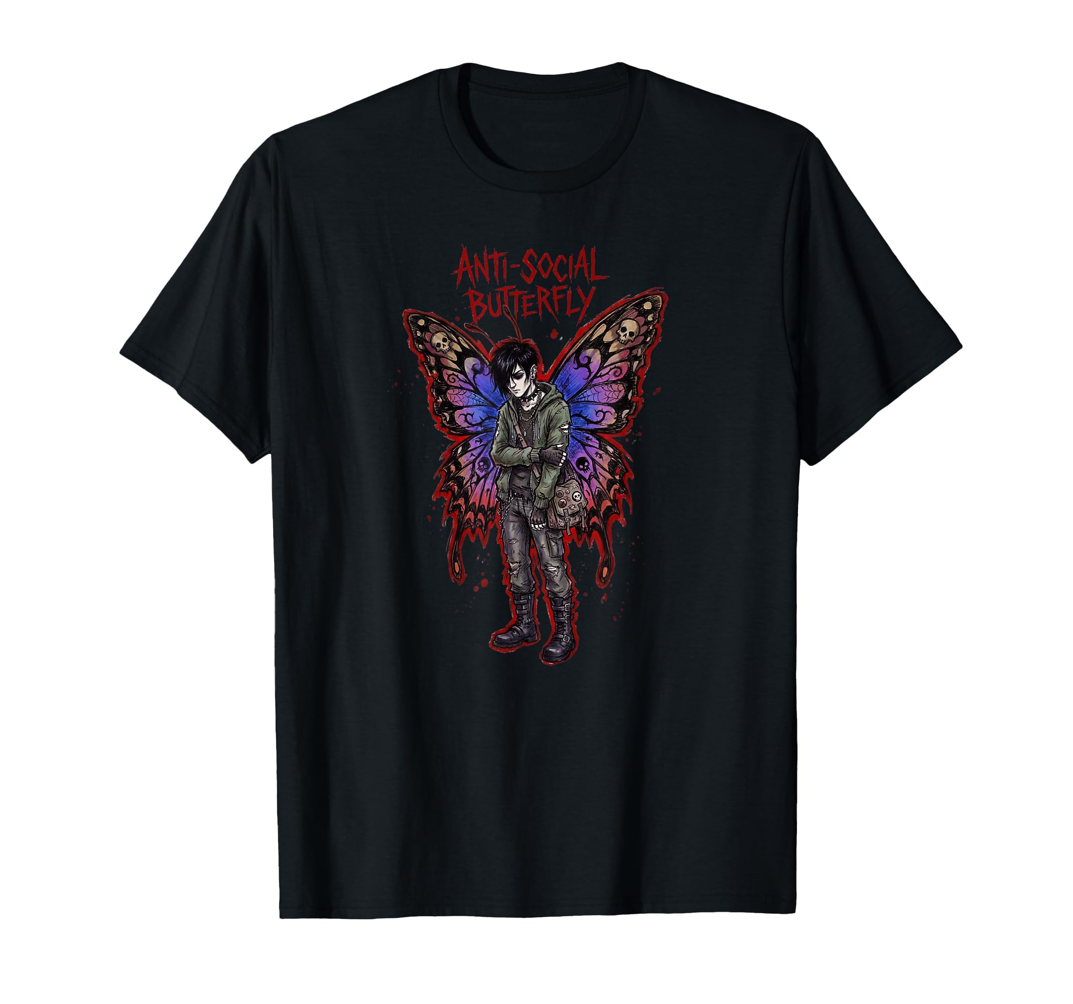 Anti Social Butterfly Emo Goth Male T-Shirt - Graphic Print Unisex - T-Shirt, Sweatshirt, Hoodie