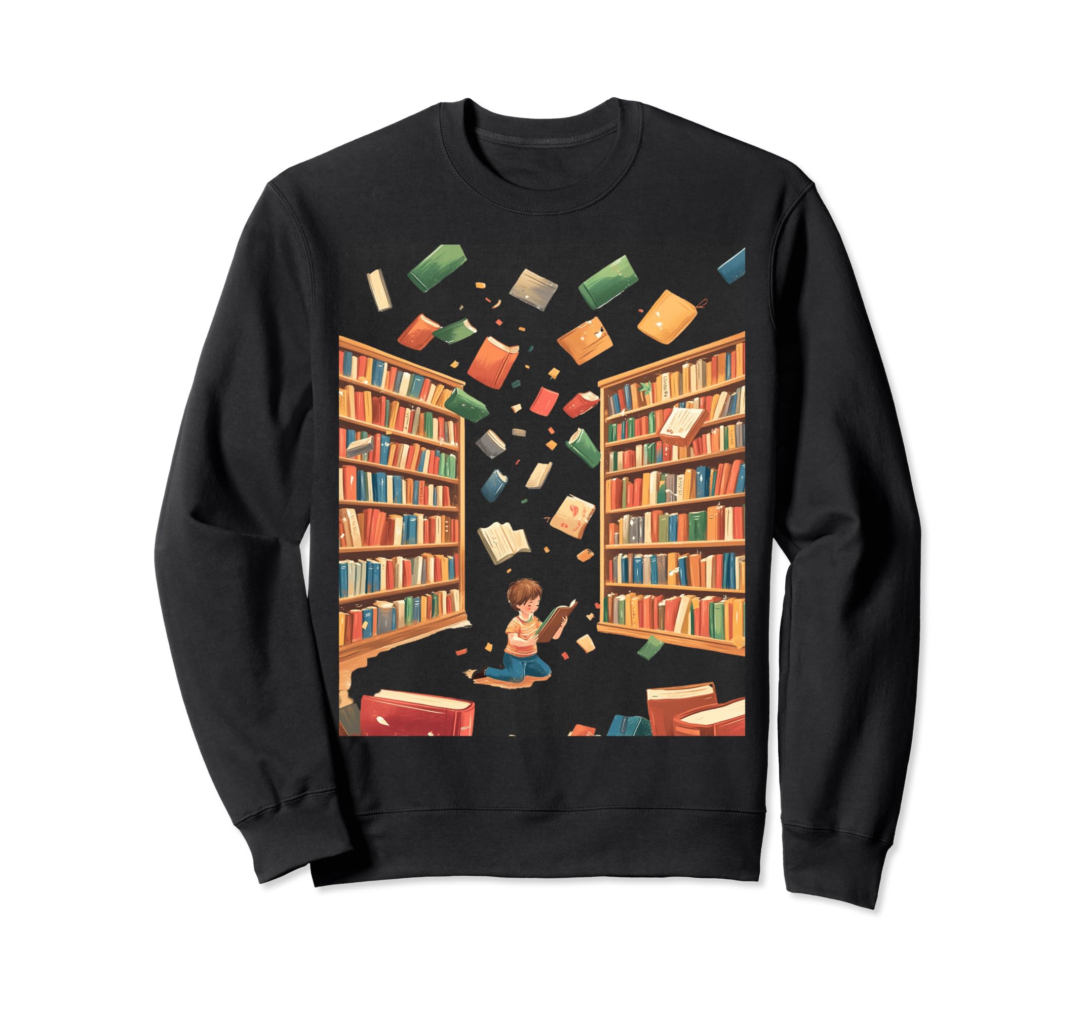 Whimsical Reading Child Surrounded Books Sweatshirt - Graphic Print Unisex - T-Shirt, Sweatshirt, Hoodie