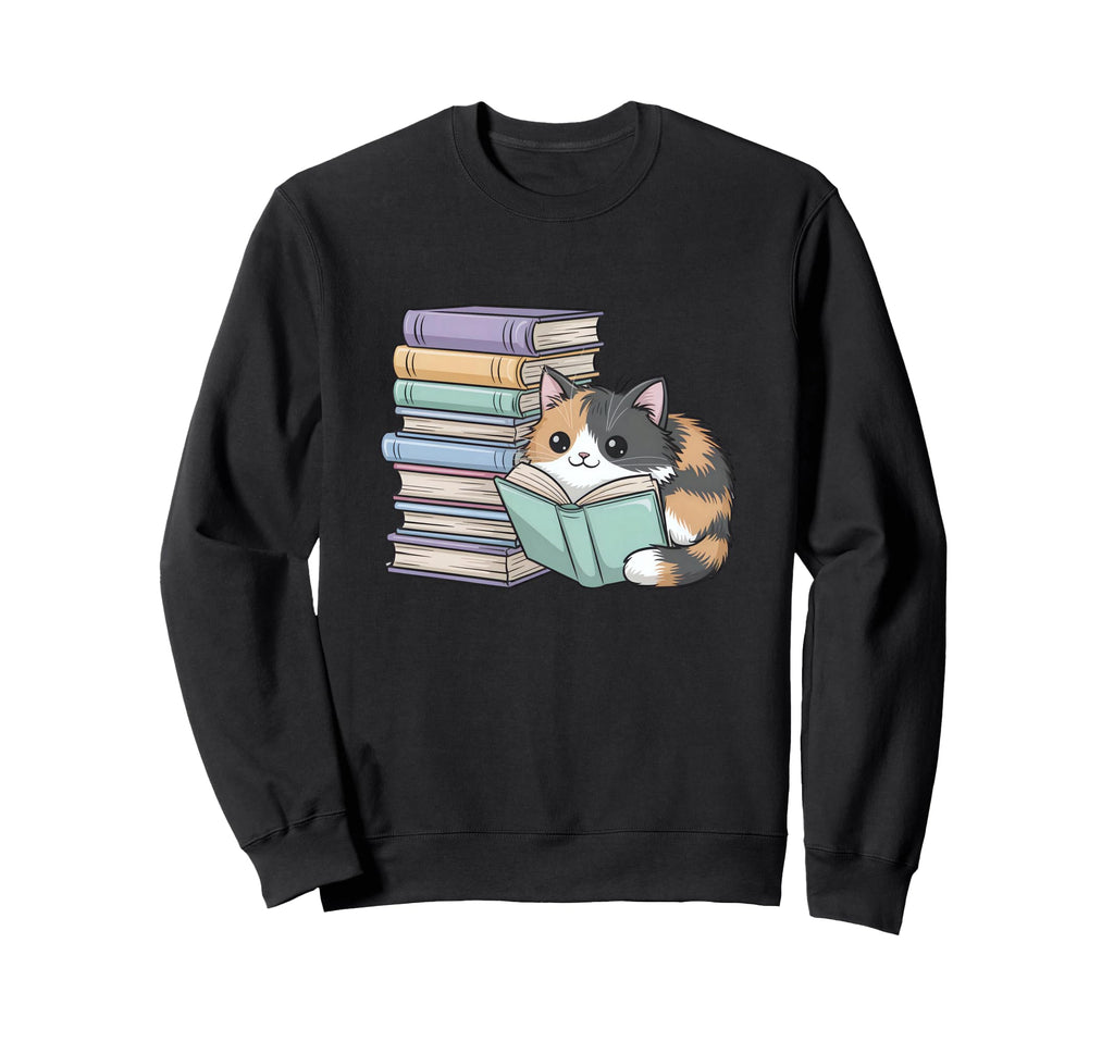 Cat Books Pets Cats Reading Book Sweatshirt - Aesthetic Graphic for Adults - T-Shirt, Sweatshirt, Hoodie