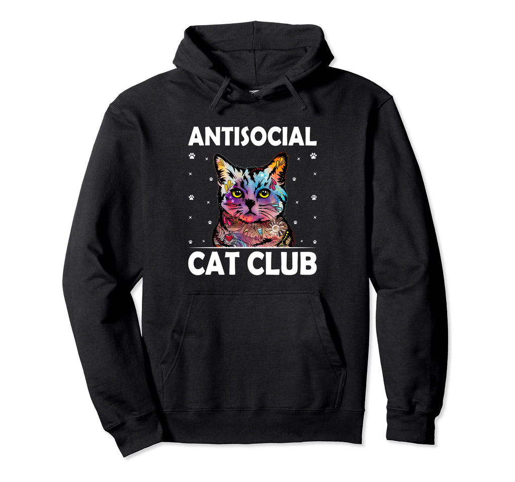 Antisocial Cat Club Introvert Cat Lover Hoodie - Custom Art Print Unisex - T-Shirt, Sweatshirt, Hoodie