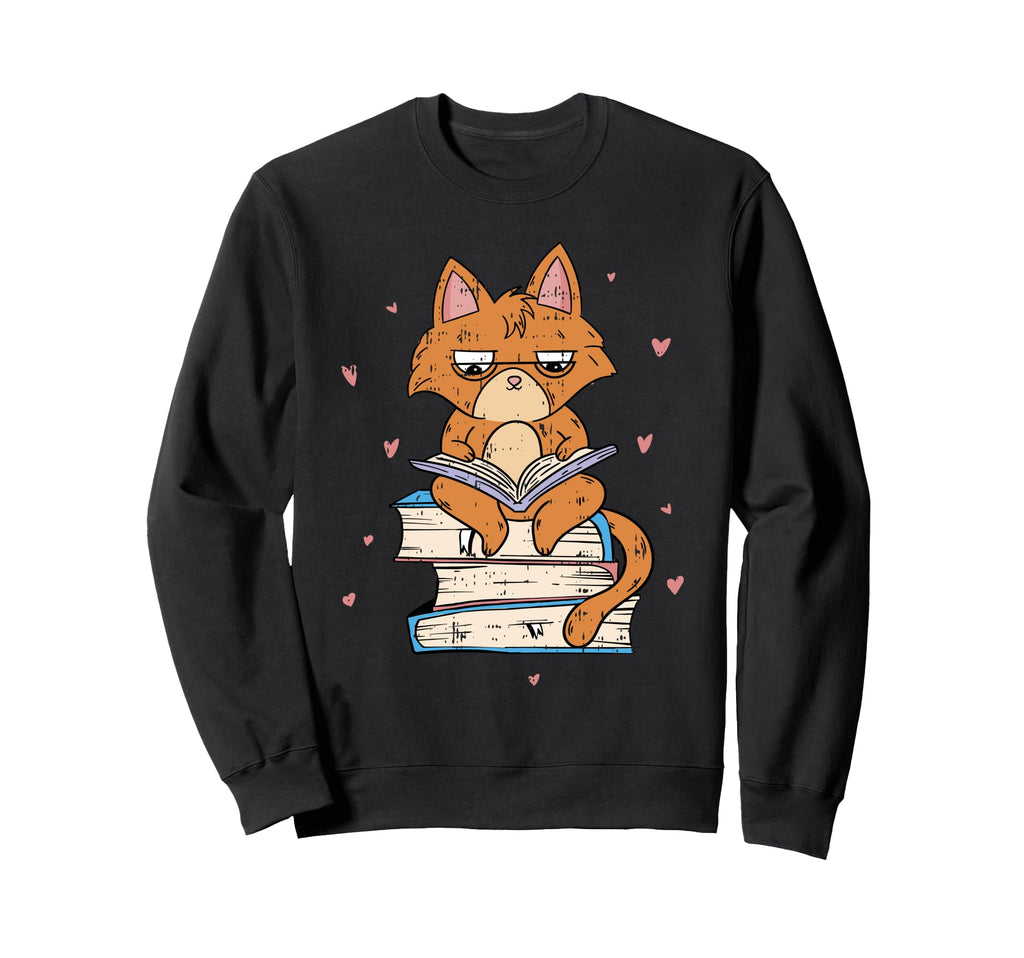 Cat Reading Book Lover Bookworm Sweatshirt - Aesthetic Graphic Unisex - T-Shirt, Sweatshirt, Hoodie