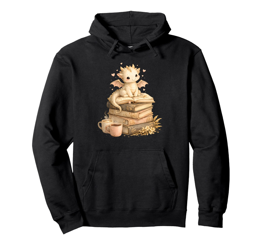 Dragon Reading Books Coffee Lover Fantasy Hoodie - Unique Graphic Unisex - T-Shirt, Sweatshirt, Hoodie