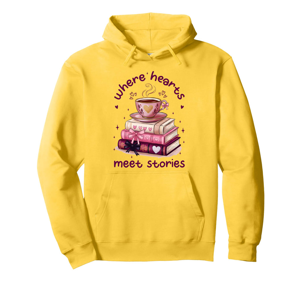 Where Hearts Groovy Meet Stories Coffee Hoodie - Unique Graphic Unisex - T-Shirt, Sweatshirt, Hoodie