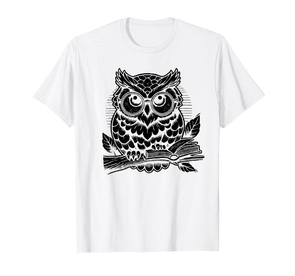 Owl Reading Bookworm Library Book T-Shirt - Minimalist Print for Adults - T-Shirt, Sweatshirt, Hoodie