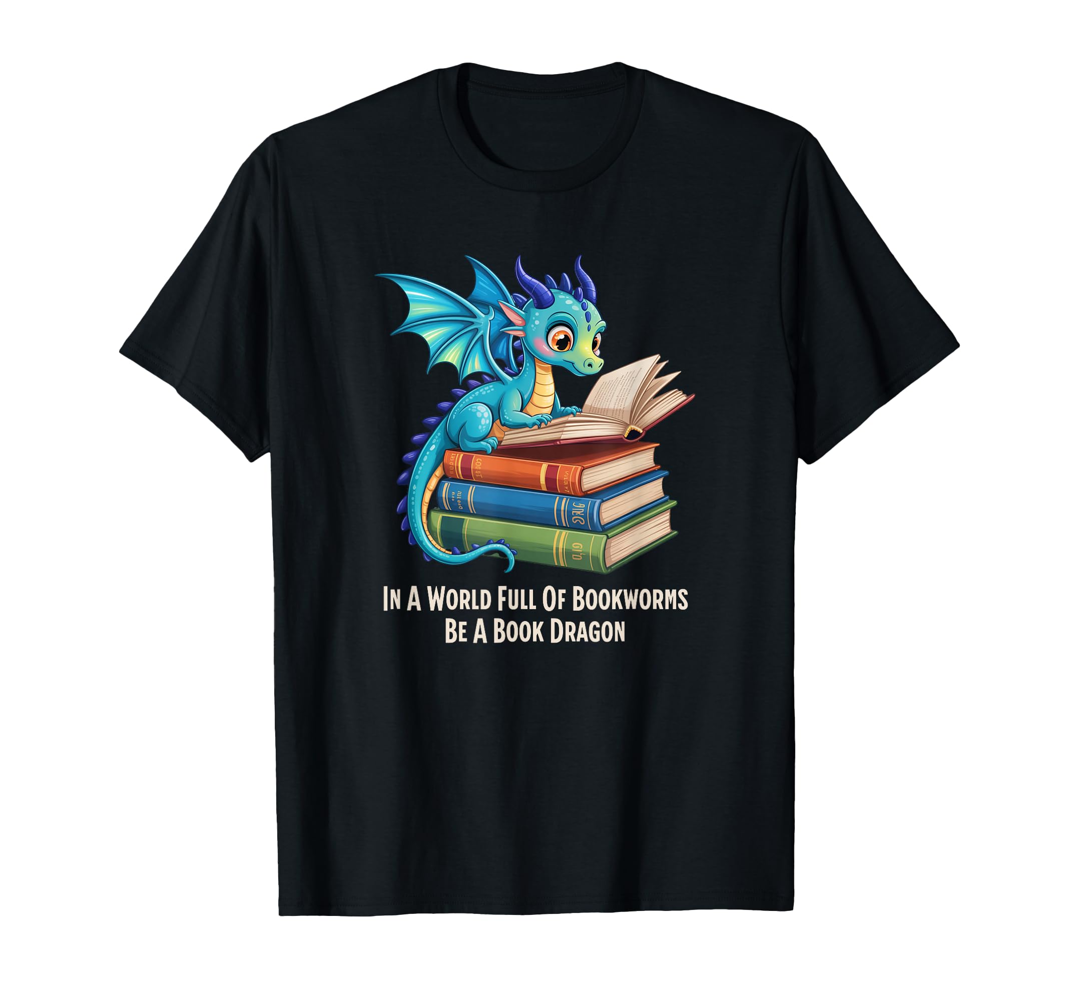 Dragon Reading Book Fantasy Bookworm T-Shirt - Custom Art Print for Adults - T-Shirt, Sweatshirt, Hoodie