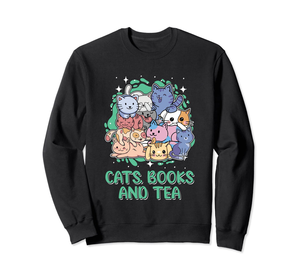 Cats Books And Tea Cat Mom Bookworm Sweatshirt - Novelty Apparel Unisex - T-Shirt, Sweatshirt, Hoodie