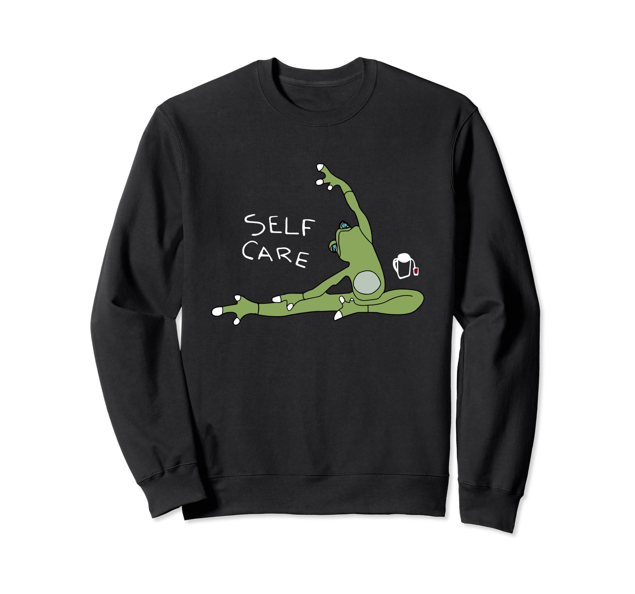 Self Care Frog Drinking Tea Yoga Sweatshirt - Aesthetic Graphic Men Women - T-Shirt, Sweatshirt, Hoodie