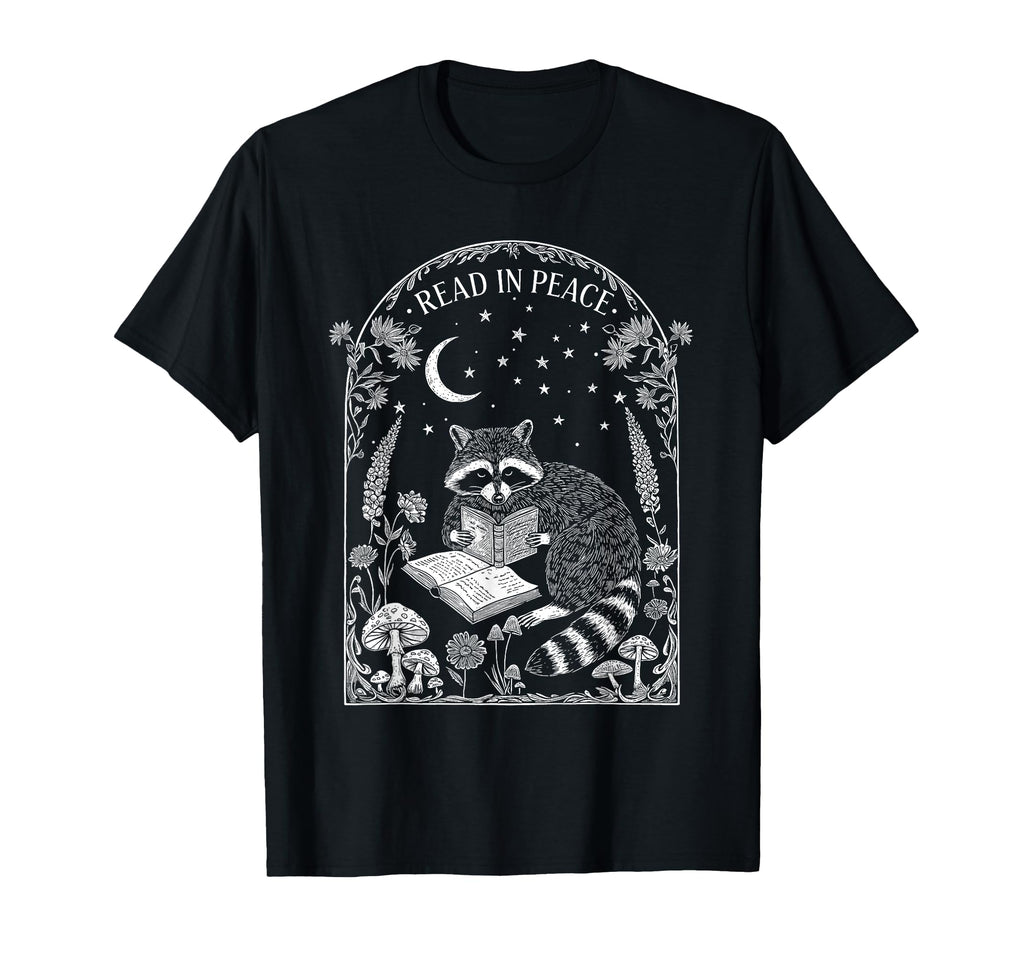 Read Peace Raccoon Gothic T-Shirt - Casual Everyday Wear Men Women - T-Shirt, Sweatshirt, Hoodie