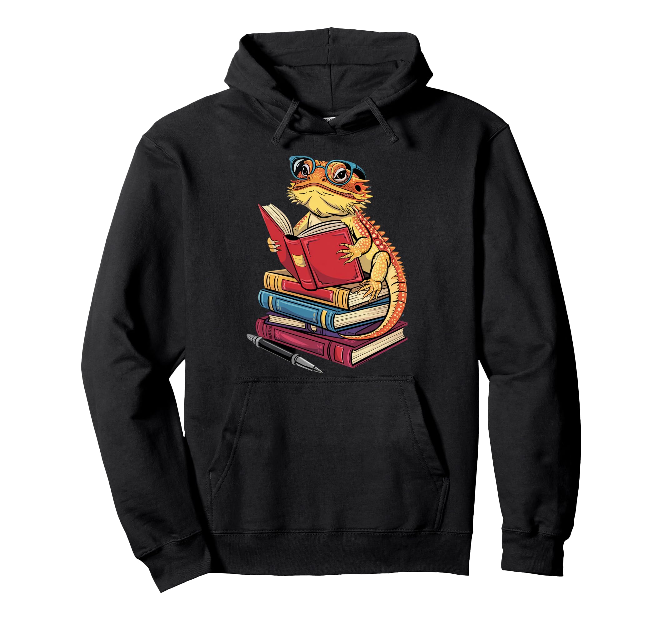 Pogona Reading Books Reptile Bookworm Hoodie - Minimalist Print Men Women - T-Shirt, Sweatshirt, Hoodie