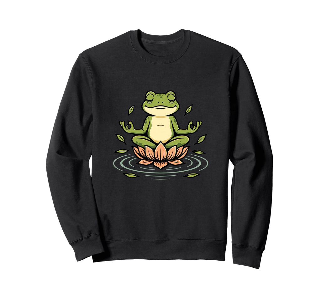 Zen Frog Lotus Funny Yoga Sweatshirt - Custom Art Print Men Women - T-Shirt, Sweatshirt, Hoodie