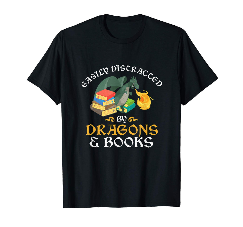 Easily Distracted Dragons And Books T-Shirt - Minimalist Print for Adults - T-Shirt, Sweatshirt, Hoodie