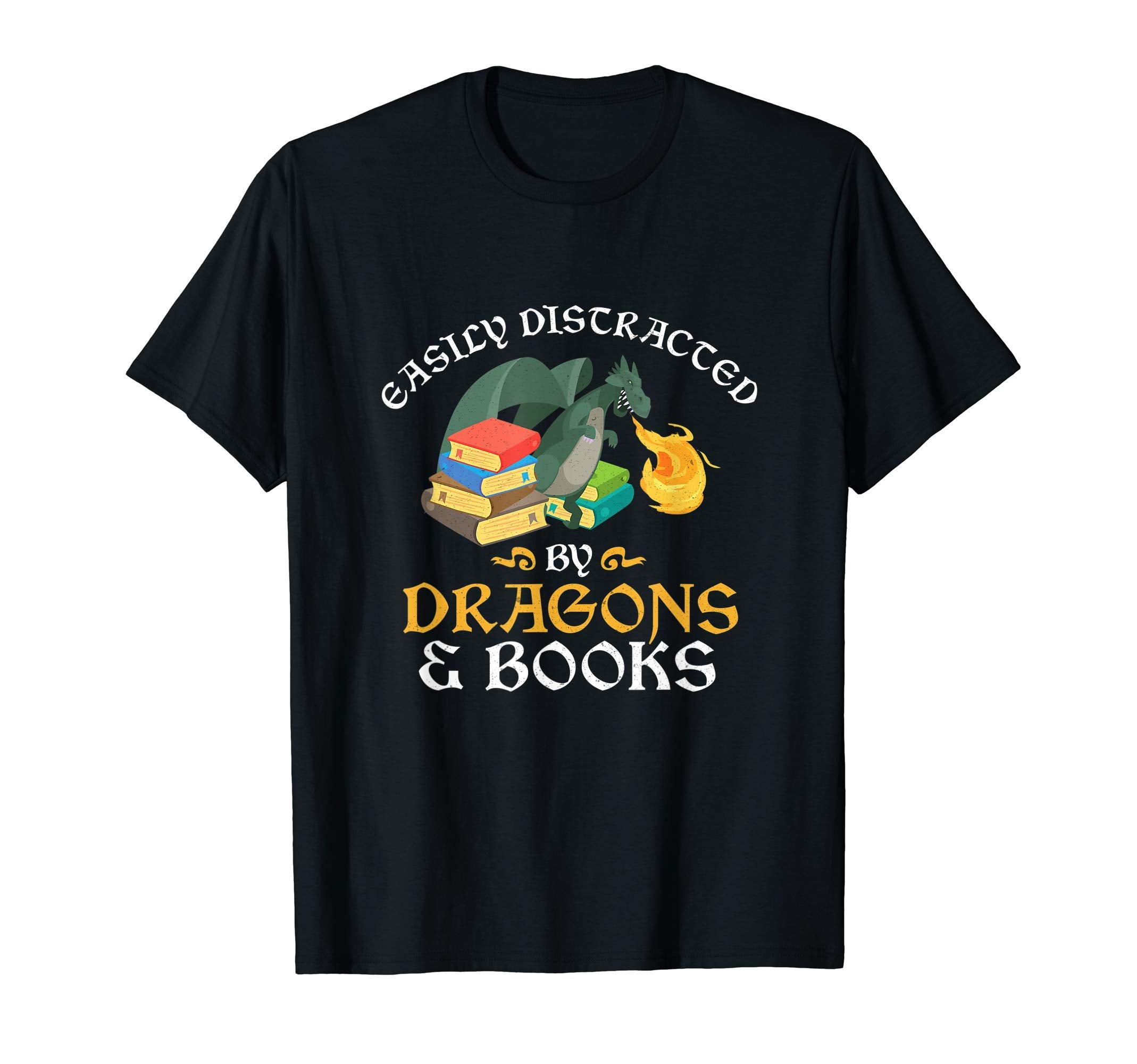 Easily Distracted Dragons And Books T-Shirt - Minimalist Print for Adults - T-Shirt, Sweatshirt, Hoodie