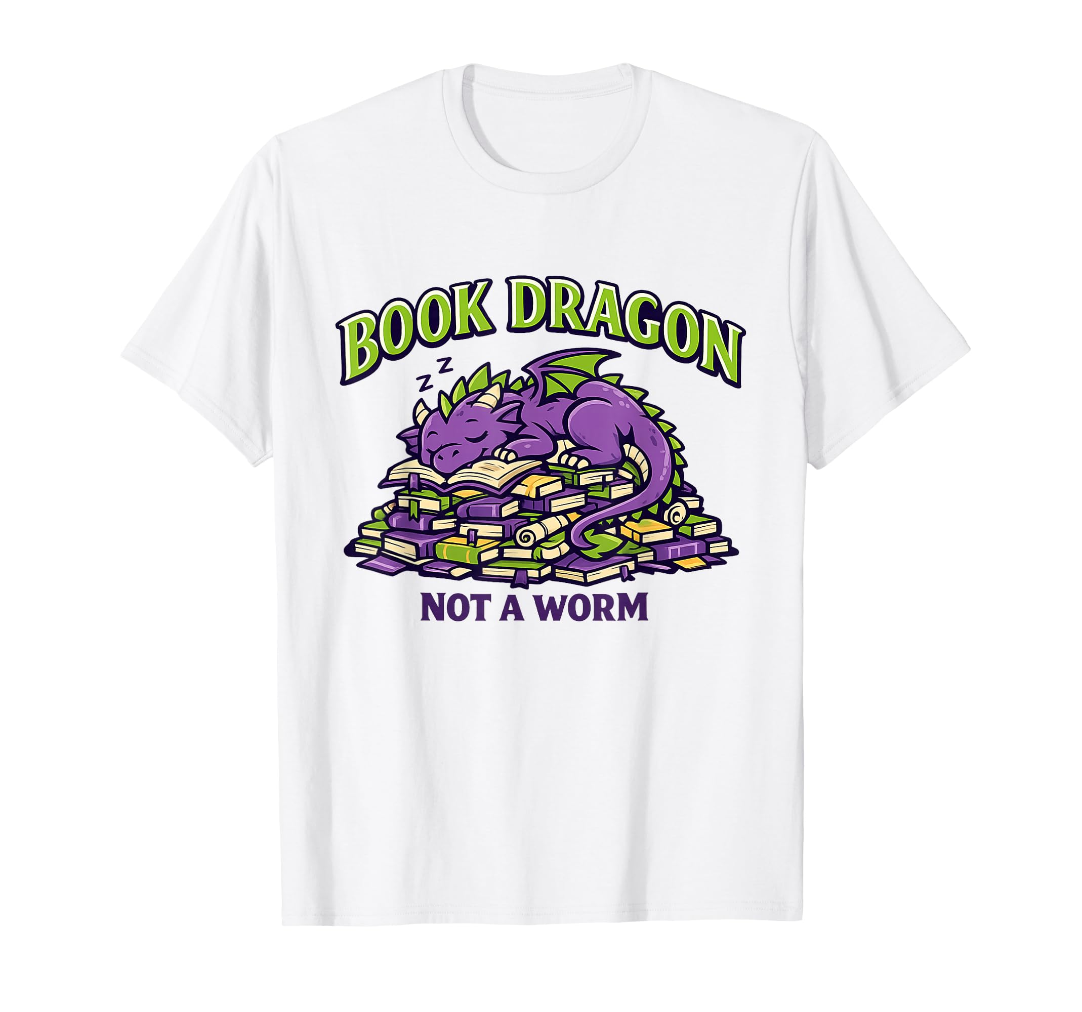 Reading Dragon Sleeping Books Fantasy T-Shirt - Graphic Print Unisex - T-Shirt, Sweatshirt, Hoodie