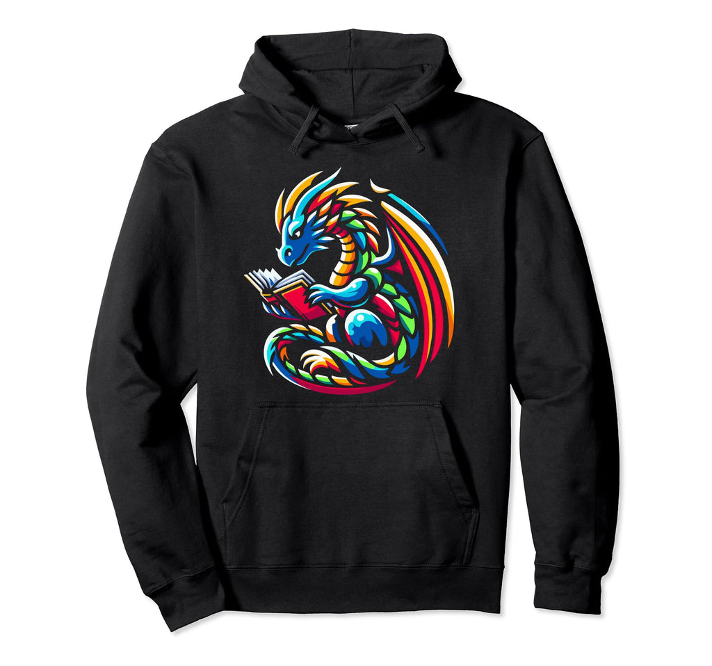 Dragon Reading Book Dragon Enthusiast Hoodie - Aesthetic Graphic Men Women - T-Shirt, Sweatshirt, Hoodie