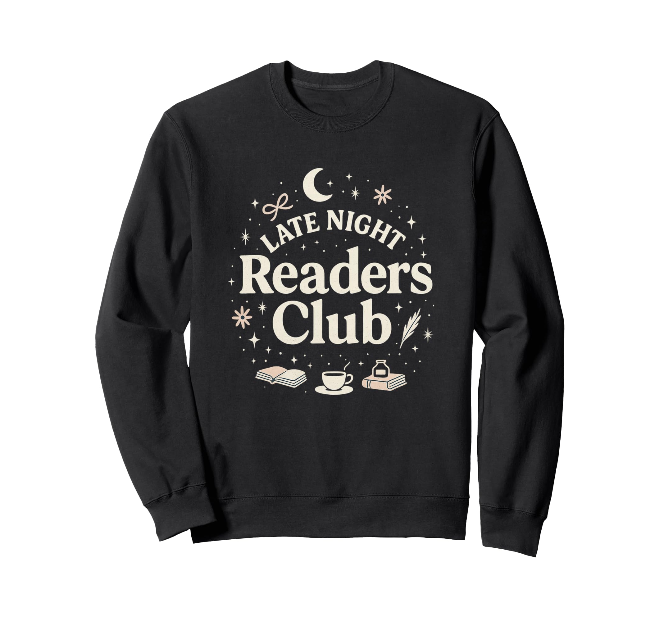 Late Night Readers Club Moon Stars Sweatshirt - Minimalist Print Men Women - T-Shirt, Sweatshirt, Hoodie