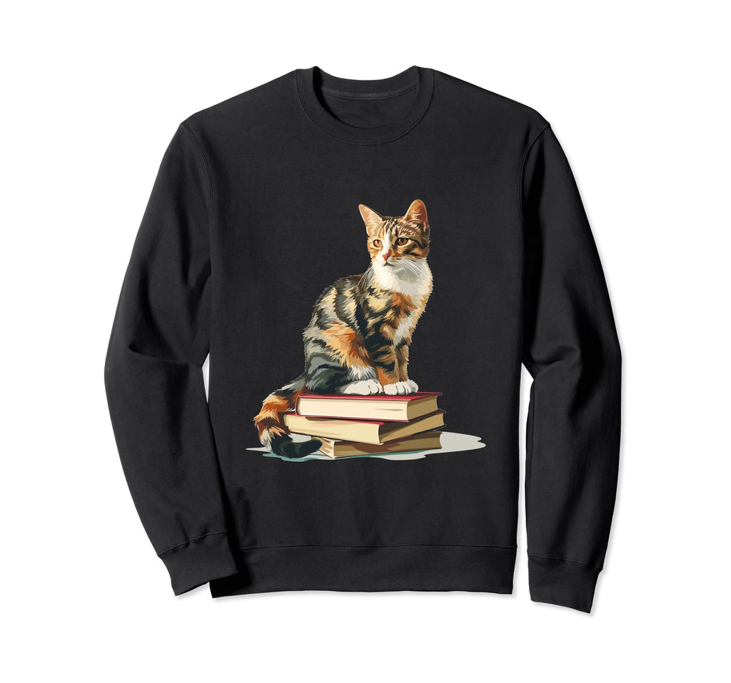 Cats And Books Reading Bookworm Sweatshirt - Minimalist Print Men Women - T-Shirt, Sweatshirt, Hoodie