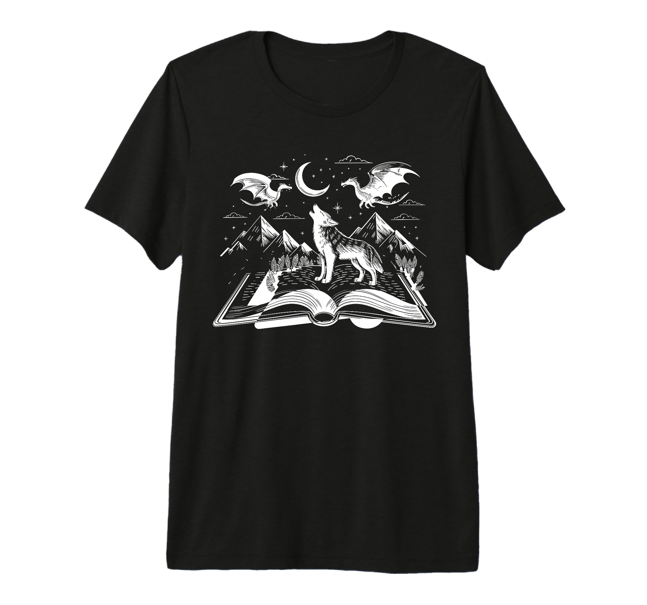 Fantasie Wolf Howls Moon Dragon T-Shirt - Casual Everyday Wear for Adults - T-Shirt, Sweatshirt, Hoodie