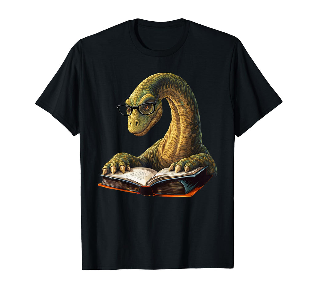 Brachiosaurus Dinosaur Reading Book T-Shirt - Novelty Apparel Men Women - T-Shirt, Sweatshirt, Hoodie
