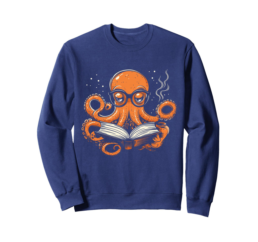 Octopus Reading Book Funny Book Sweatshirt - Novelty Apparel for Adults - T-Shirt, Sweatshirt, Hoodie
