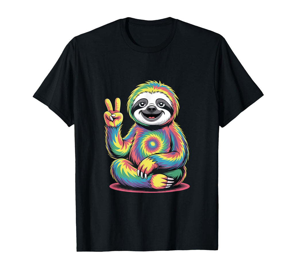 Psychedelic Sloth Peace Sign Meditation T-Shirt - Custom Art Print Unisex - T-Shirt, Sweatshirt, Hoodie