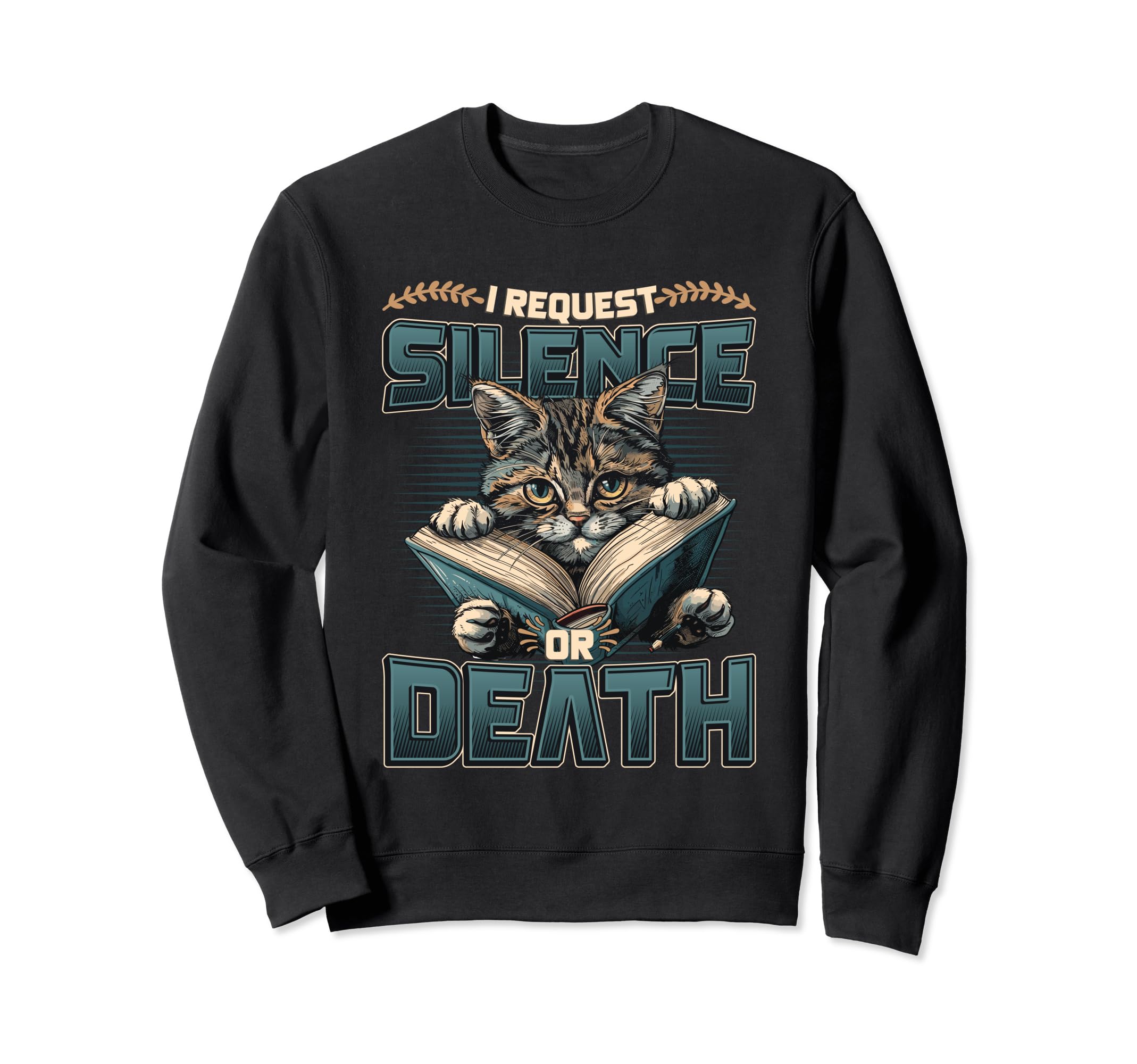 Cat Reading Book Requests Silence Sweatshirt - Aesthetic Graphic Men Women - T-Shirt, Sweatshirt, Hoodie