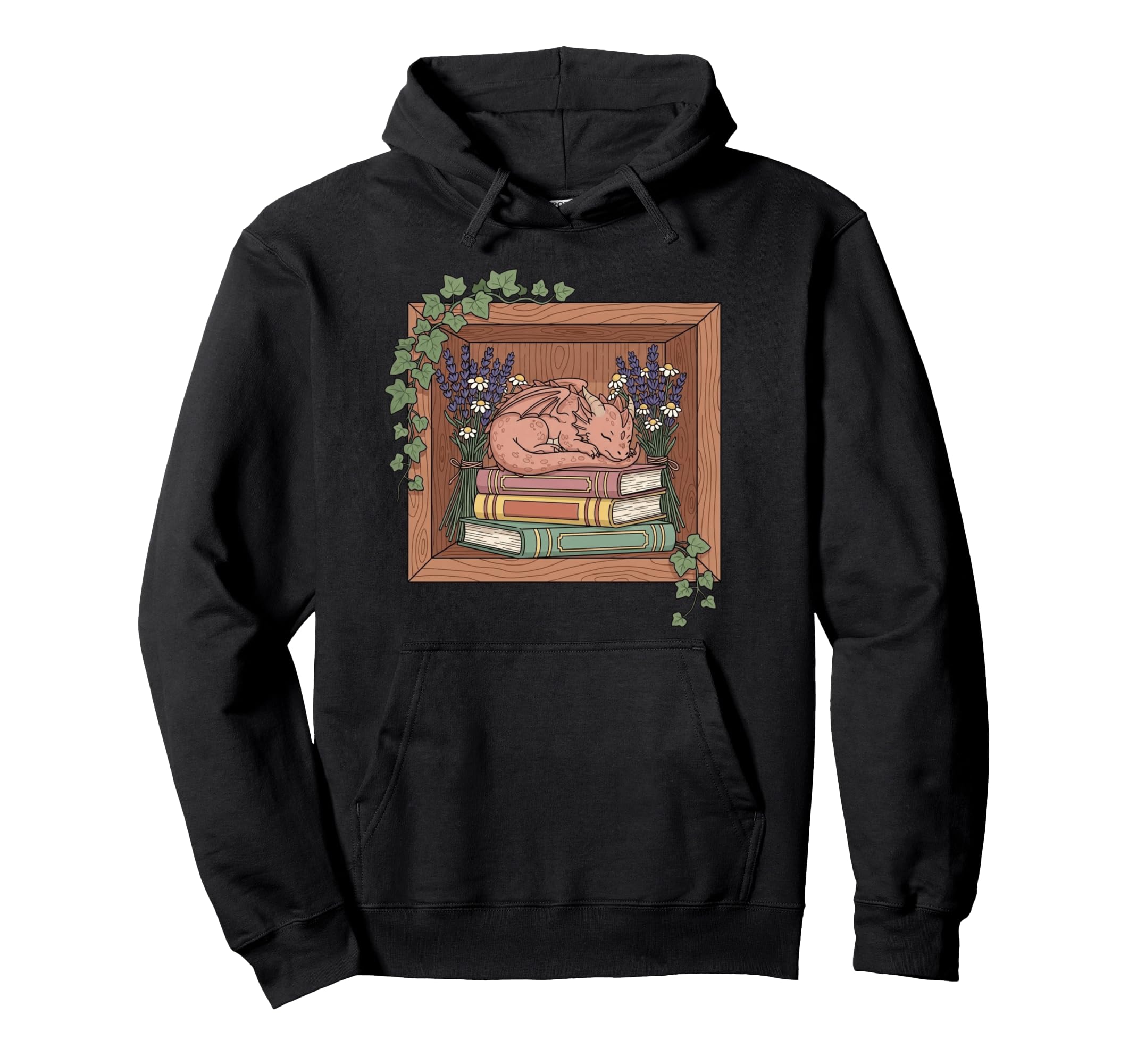 Sleeping Dragon Stacked Books Lavender Hoodie - Unique Graphic Men Women - T-Shirt, Sweatshirt, Hoodie