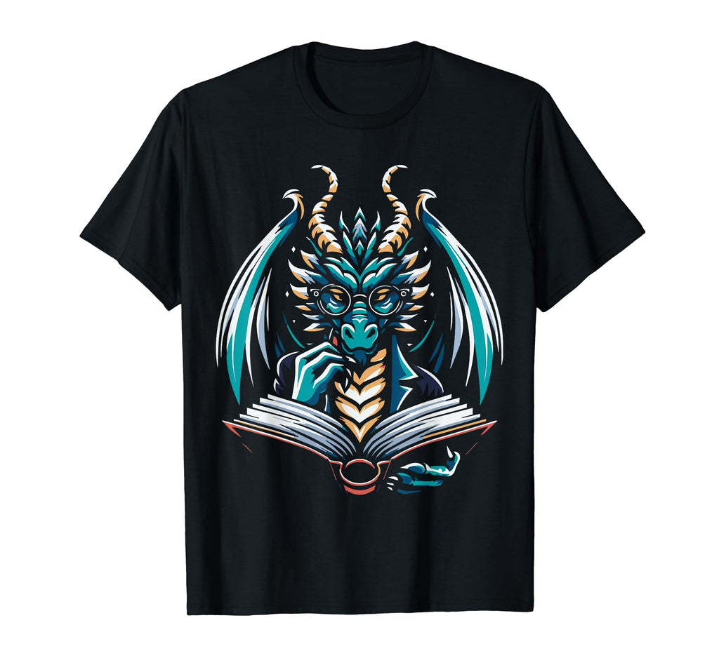 Dragon Reading Book Dragon T-Shirt - Minimalist Print for Adults - T-Shirt, Sweatshirt, Hoodie