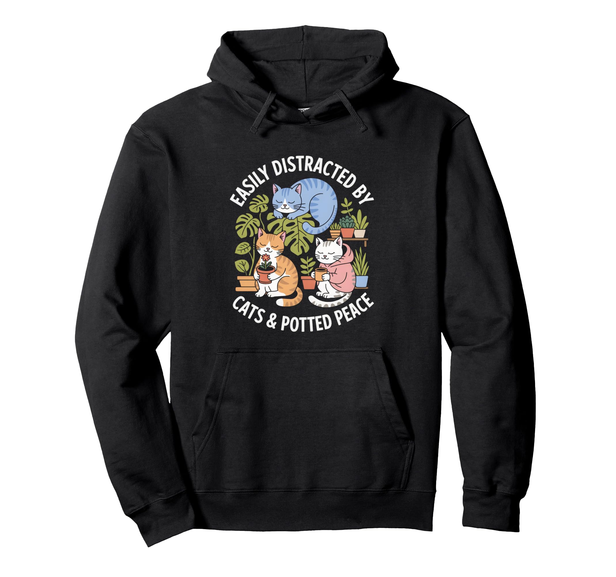 Easily Distracted Cats And Inner Peace Cat Hoodie - Novelty Apparel Unisex - T-Shirt, Sweatshirt, Hoodie