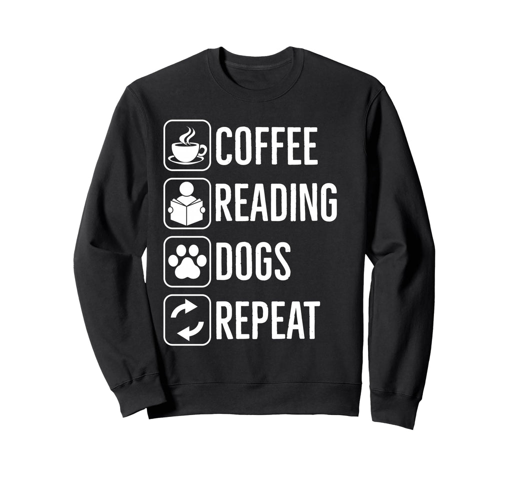 Coffee Reading Dogs Repeat Cozy Sweatshirt - Unique Graphic Men Women - T-Shirt, Sweatshirt, Hoodie
