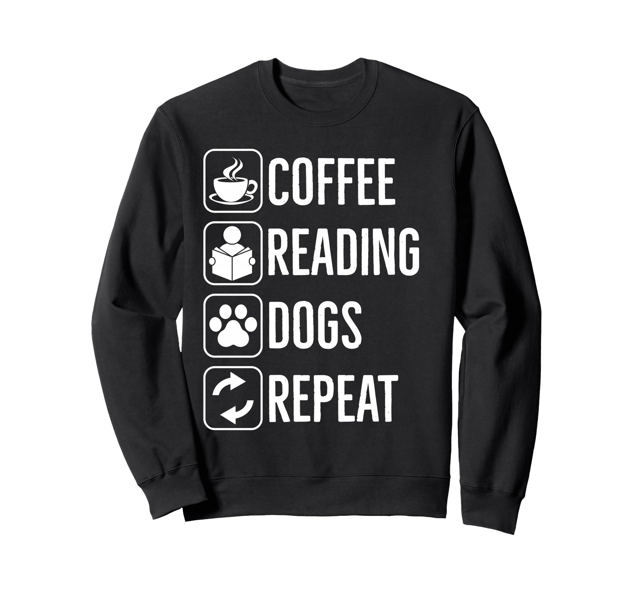 Coffee Reading Dogs Repeat Cozy Sweatshirt - Unique Graphic Men Women - T-Shirt, Sweatshirt, Hoodie