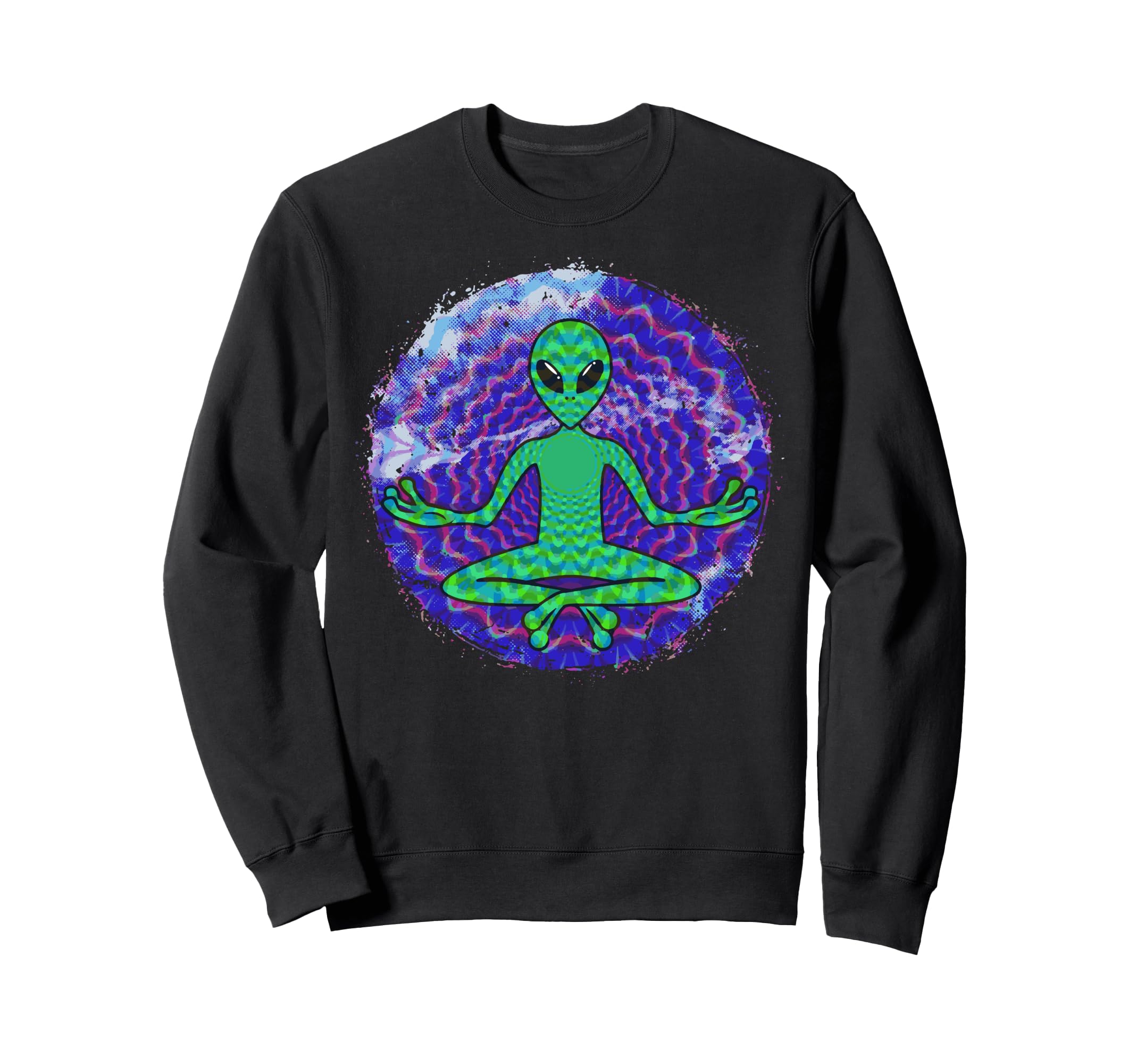 Cartoon Alien Meditating Sweatshirt - Minimalist Print Men Women - T-Shirt, Sweatshirt, Hoodie